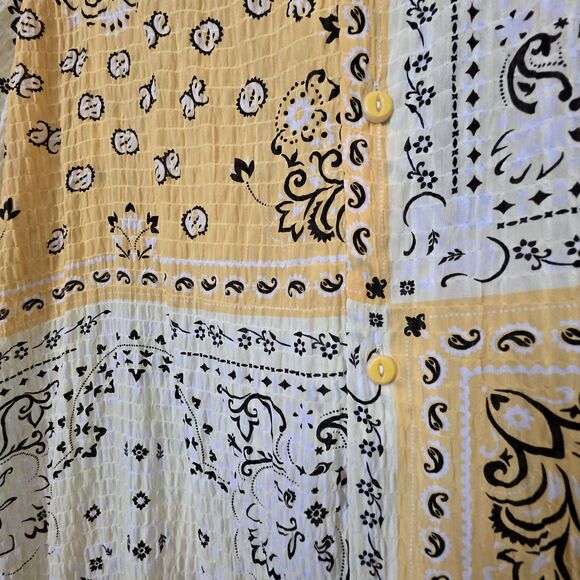 NWT Good Vibes Large Hippie Shirt Yellow Handkerchief Print 70's Button Up - Picture 2 of 8